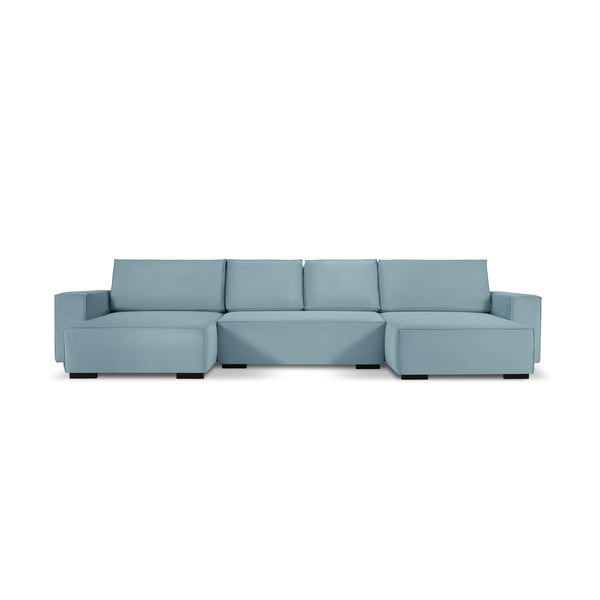 Šviesiai mėlyna aksominė U formos sofa-lova Mazzini Sofas Azalea