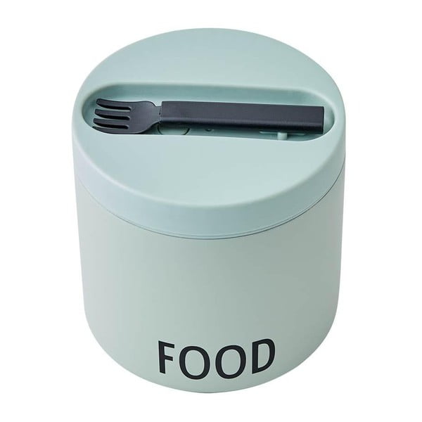 Žalios spalvos termosinė pietų dėžutė su šaukštu Design Letters Food, aukštis 11,4 cm