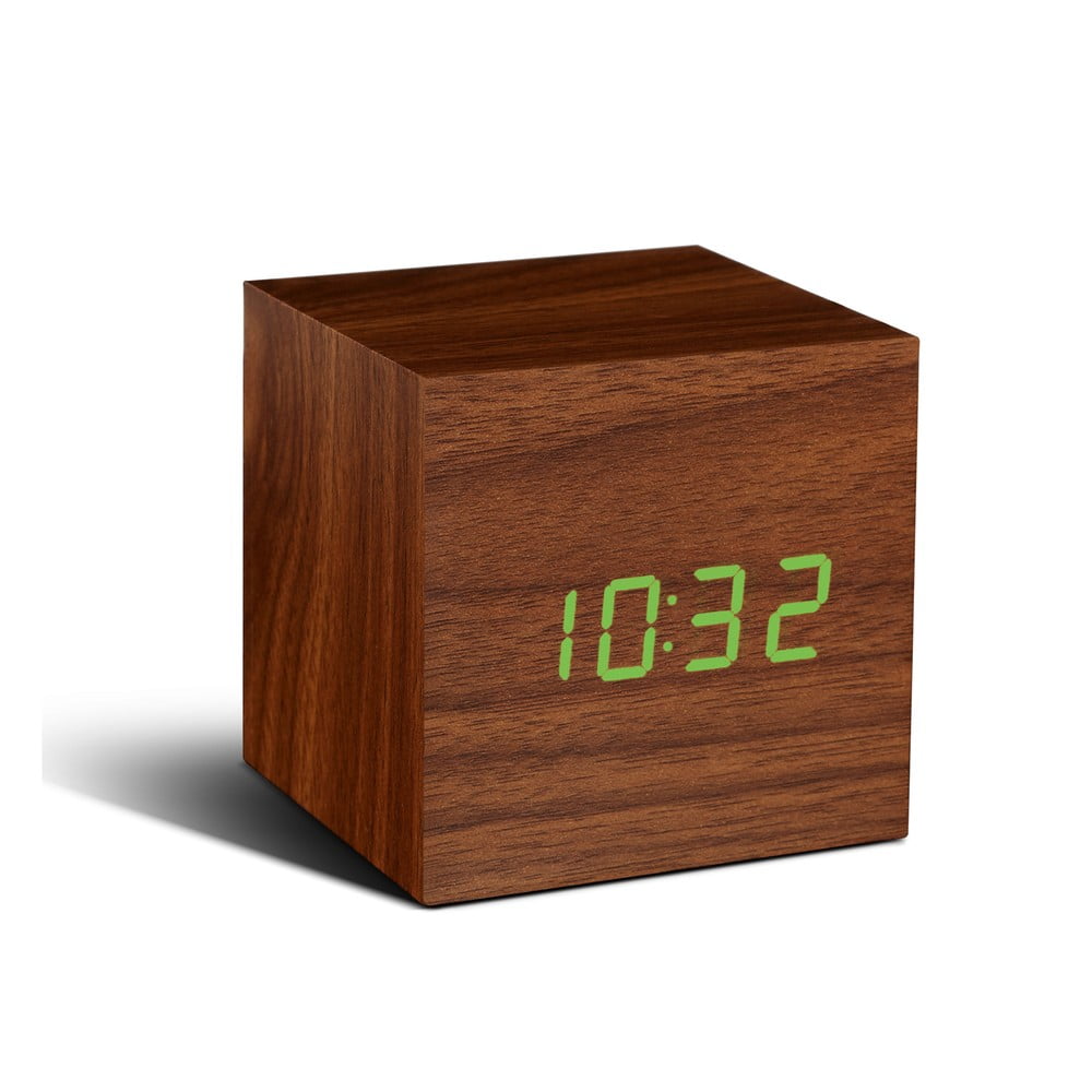 Rudas žadintuvas su žaliu LED ekranu Gingko Cube Click Clock