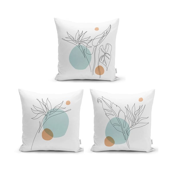 3 minimalistinių pagalvėlių užvalkalų rinkinys, piešimas, modernus, 45 x 45 cm