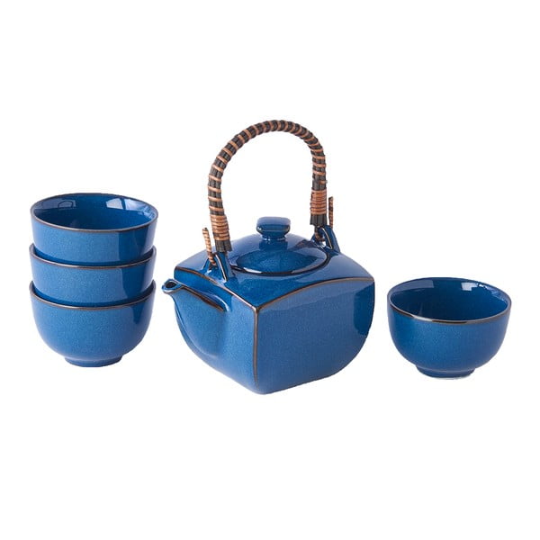 5 dalių mėlynos spalvos arbatos indų rinkinys iš keramikos MIJ