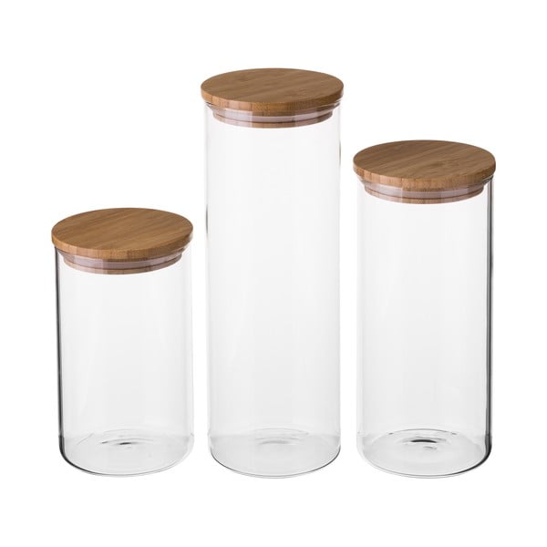 3 stiklinių indų su bambukiniais dangteliais rinkinys Unimasa
