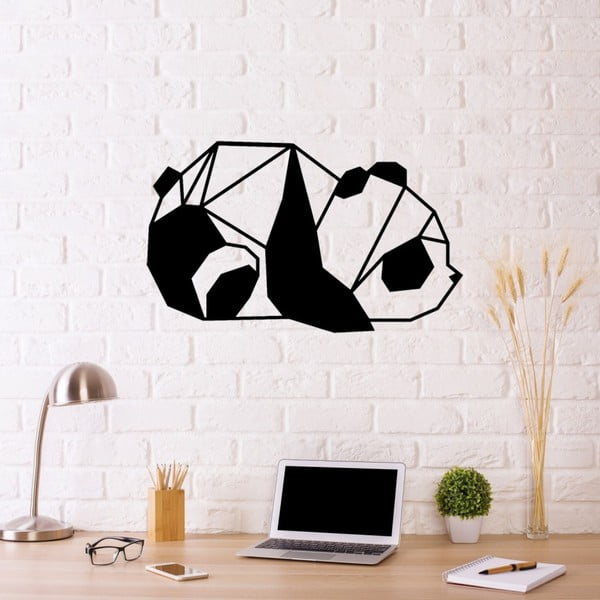Juodo metalo sieninė dekoracija Panda, 55 x 33 cm
