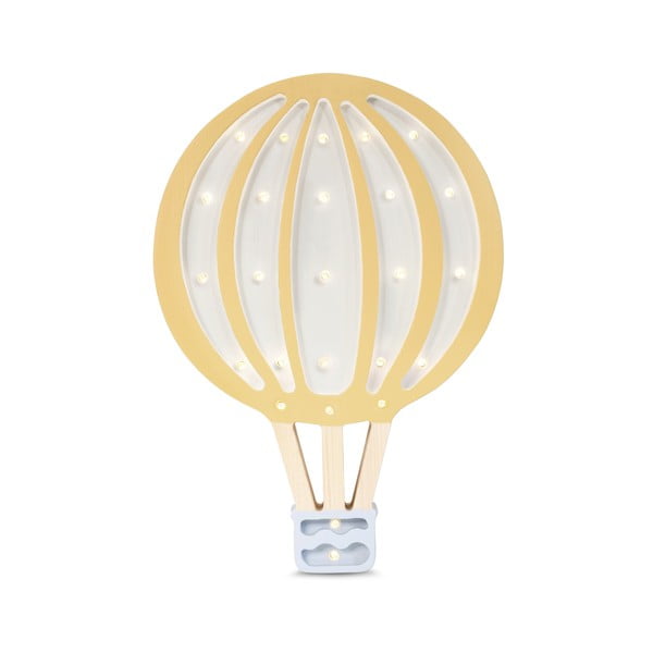 Geltonos ir baltos spalvos pušies sieninis šviestuvas Little Lights Hot Air Baloon, aukštis 38,5 cm