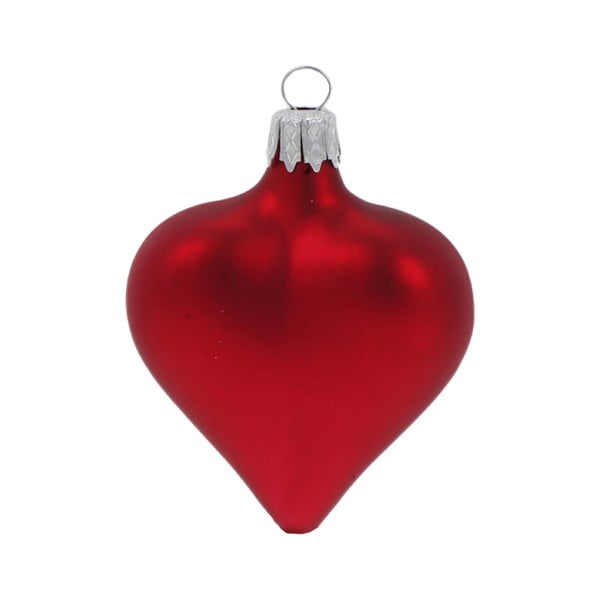 4 raudonų stiklinių širdelės formos kalėdinių dekoracijų rinkinys Ego Dekor