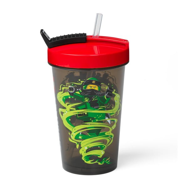 Žalias puodelis su raudonu dangteliu ir šiaudeliu LEGO® Ninjago, 500 ml