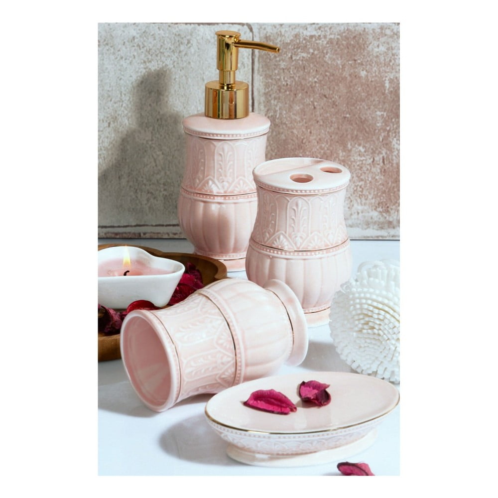 Rožinės spalvos vonios kambario reikmenų rinkinys Orient