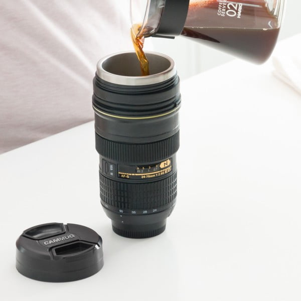 InnovaGoods CamCup juodas kelioninis termo puodelis, 400 ml