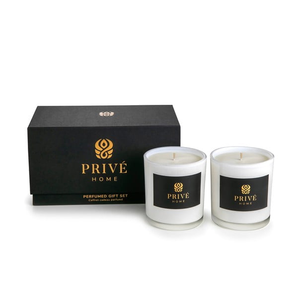 2 baltų kvapniųjų žvakių rinkinys Privé Home Mûre-Musc/Rose Pivoine