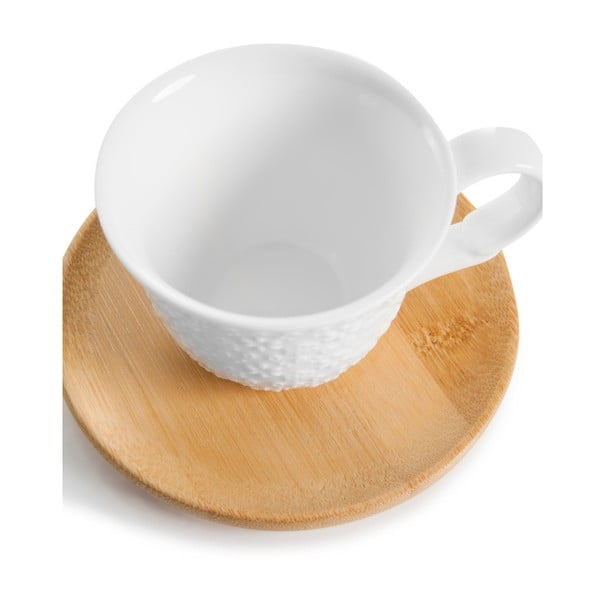 2 espreso kavos puodelių rinkinys su bambukine lėkštele Bambum Flo