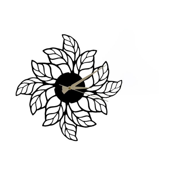 Juodas sieninis laikrodis Glozis Leaves Clock, ⌀ 48 cm