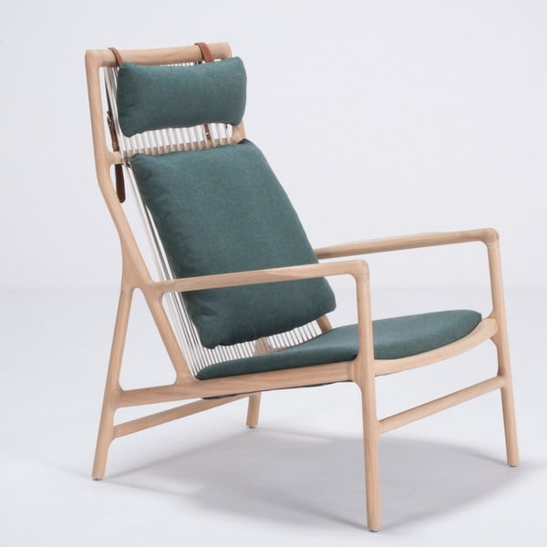 Ąžuolo medienos krėslas su žalios tekstilės sėdyne Gazzda Dedo