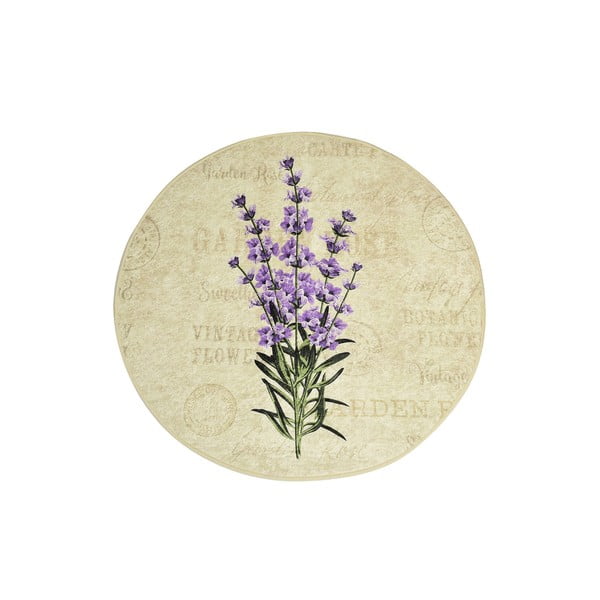 Vonios kilimėlis su purpurinių gėlių motyvu Foutastic Violet Circle, skersmuo 100 cm