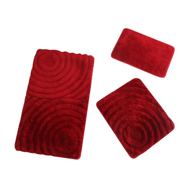 3 raudonų vonios kilimėlių rinkinys Chilai Home by Alessia Wave