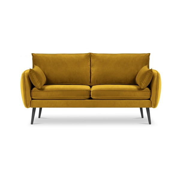 Geltona aksominė sofa su juodomis kojomis Kooko Home Lento, 158 cm