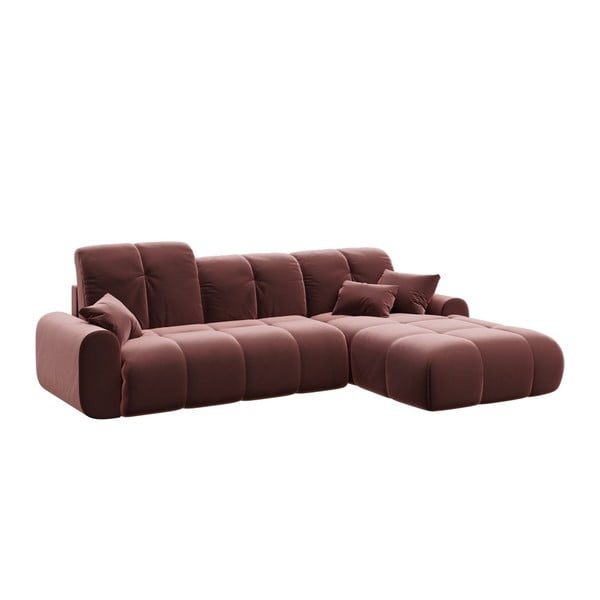 Tamsiai rožinė aksominė kampinė sofa-lova Devichy Tous, dešinysis kampas