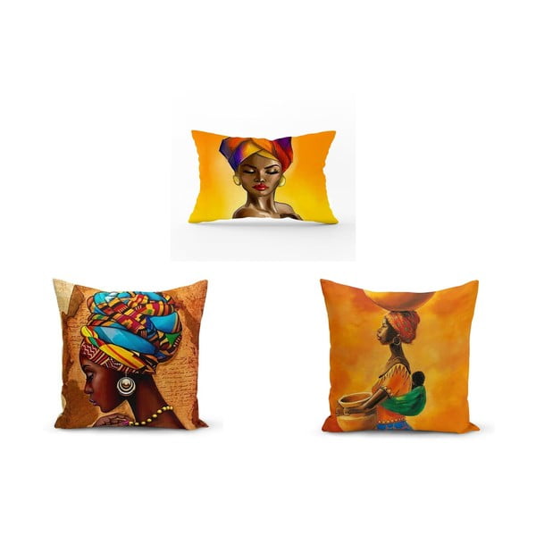 3 pagalvėlių užvalkalų rinkinys Minimalist Cushion Covers African Culture, 45 x 45 cm