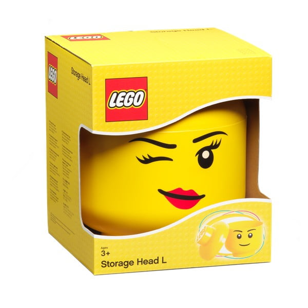Geltonos spalvos LEGO® Winky galvos formos saugojimo dėžutė, ⌀ 24,2 cm