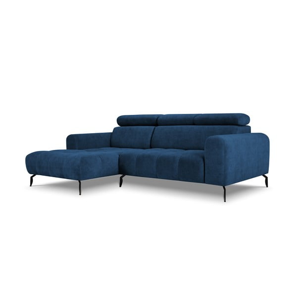 Mėlyna reguliuojama kampinė sofa su aksominiu paviršiumi Milo Casa Nico, kairysis kampas