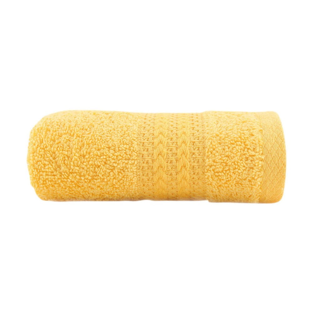 Geltonas grynos medvilnės rankšluostis Sunny, 30 x 50 cm