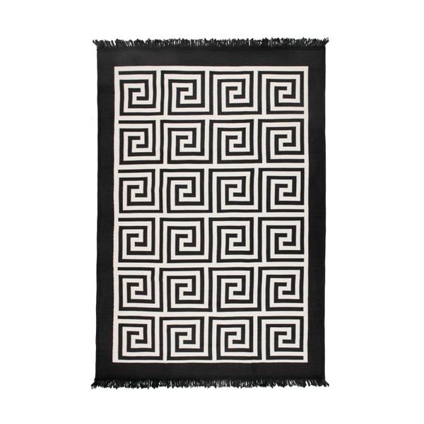 Smėlio ir juodos spalvos dvipusis kilimas Įrėmintas, 80 x 150 cm