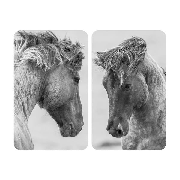 2 pilkų apsauginių plokščių rinkinys viryklei Wenko Horses, 52 x 30 cm