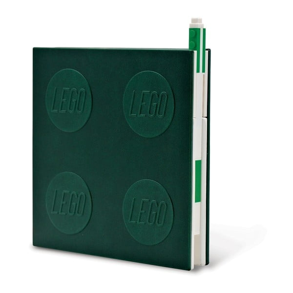 Žalias kvadratinis sąsiuvinis su geliniu rašikliu LEGO®, 15,9 x 15,9 cm
