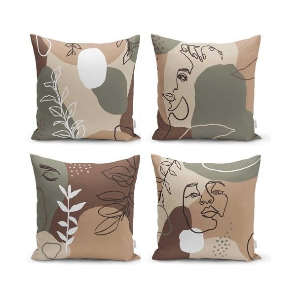 4 pagalvėlių užvalkalų rinkinys Minimalist Cushion Covers Drawing Face, 43 x 43 cm