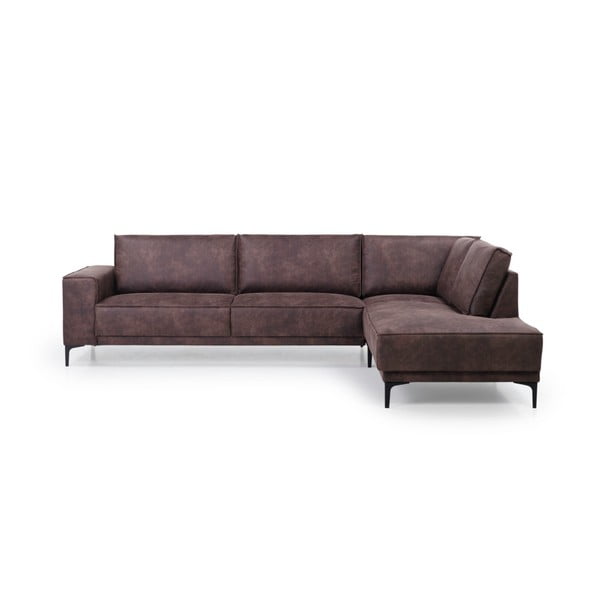 Tamsiai rudos spalvos kampinė sofa iš dirbtinės odos Scandic Copenhagen, dešinysis kampas