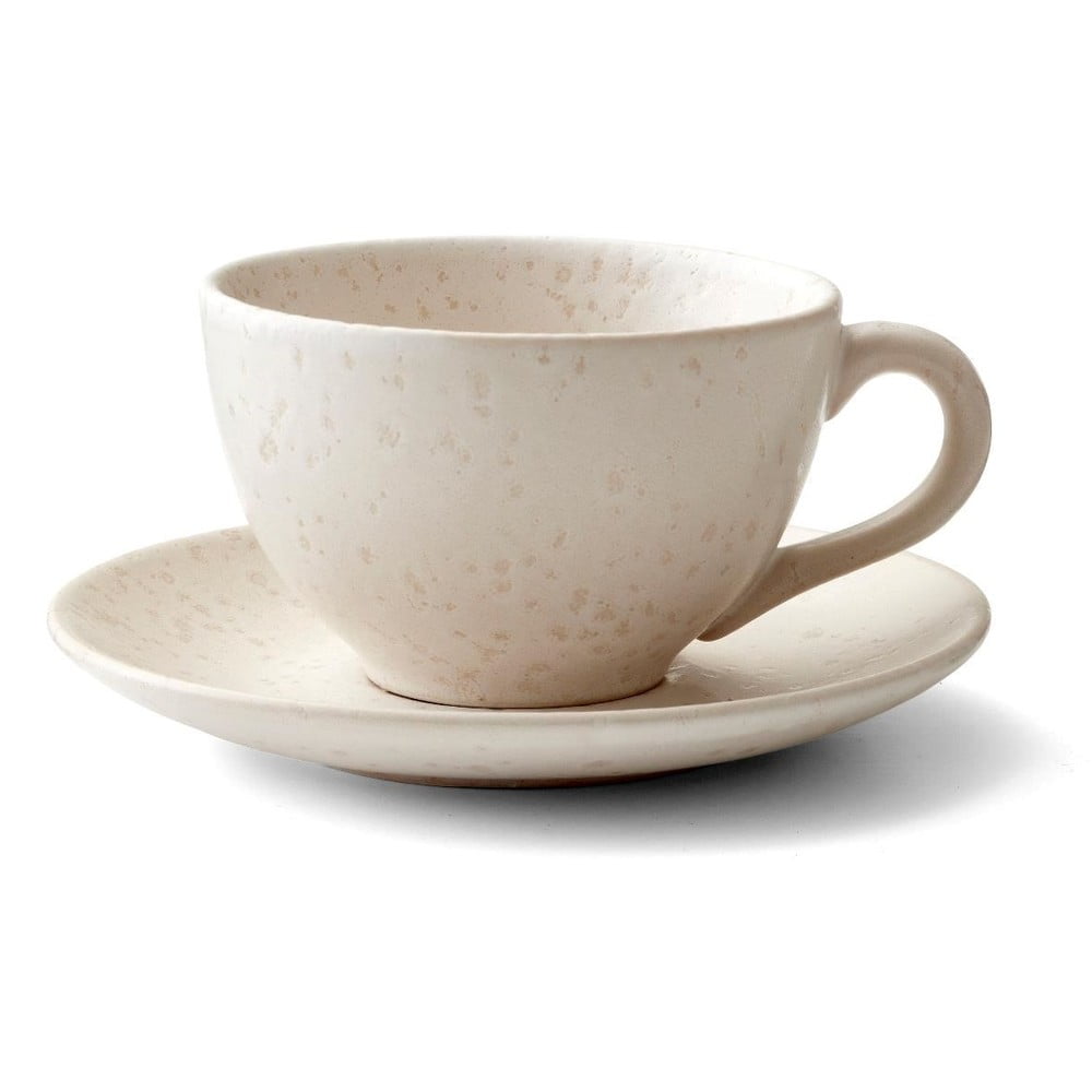 Kreminės spalvos keramikos puodelis su lėkštele Bitz Matte Cream, 240 ml
