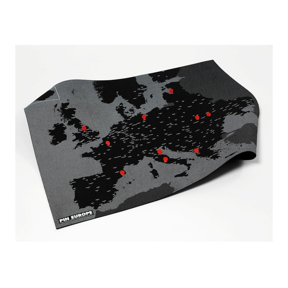 Juodos spalvos sieninis Europos žemėlapis Palomar Pin World, 100 x 80 cm