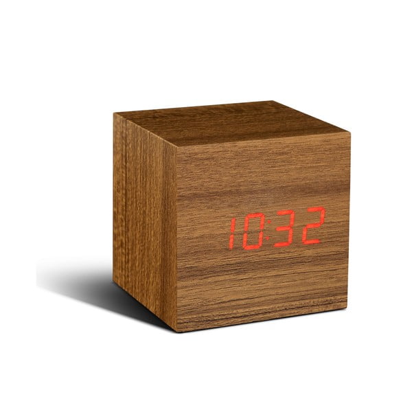 Šviesiai rudas žadintuvas su raudonu LED ekranu Gingko Cube Click Clock