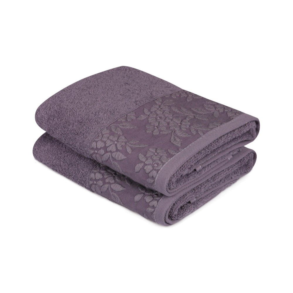 2 tamsiai violetinių rankšluosčių iš grynos medvilnės rinkinys, 50 x 90 cm