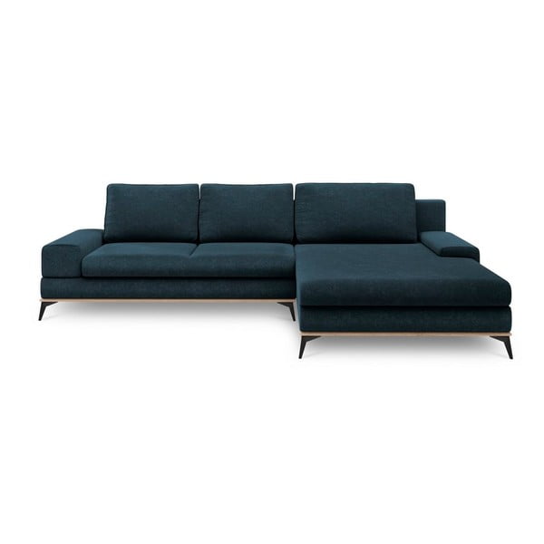 Mėlynai pilkos spalvos kampinė aksominė sofa-lova Windsor & Co Sofas Planet, dešinysis kampas
