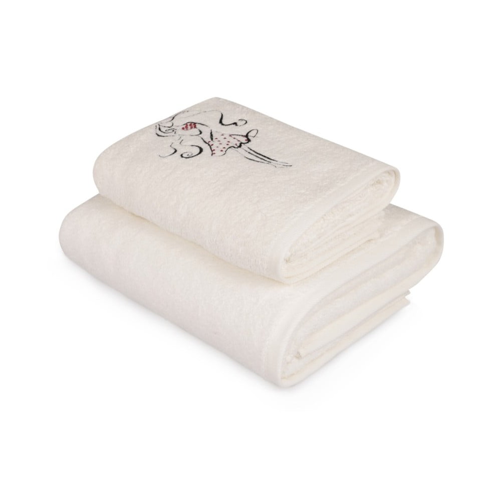 Balto rankšluosčio ir balto vonios rankšluosčio rinkinys su "Belle" spalvos detalėmis