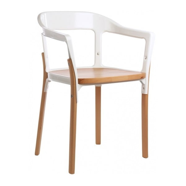 Baltos ir rudos spalvos Magis Steelwood valgomojo kėdė