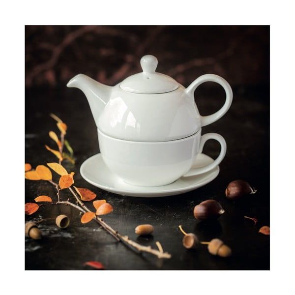 Baltas porcelianinis arbatinukas su puodeliu Maxwell & Williams Basic