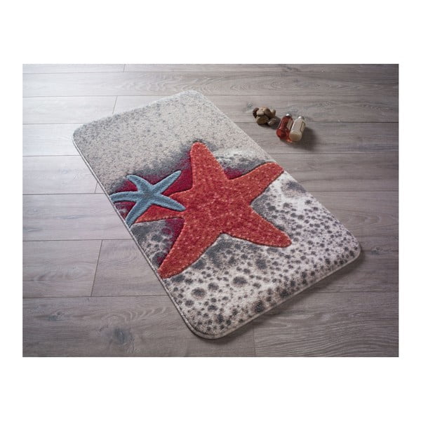 Raštuotas raudonas vonios kilimėlis Confetti Starfish, 80 x 140 cm