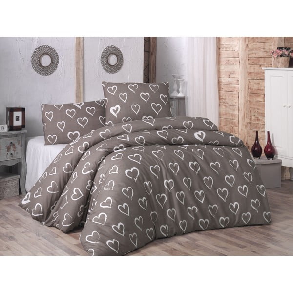 Medvilninė patalynė su paklode dvivietei lovai ir 2 užvalkalais pagalvėms Hearts, 200 x 220 cm
