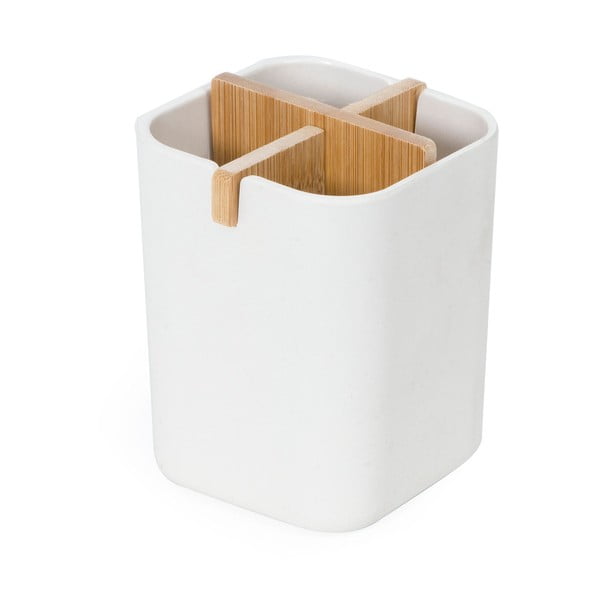 Balta dėžutė daiktams su bambukiniais skirtukais Compactor Ecologic, 8,4 x 7,8 cm