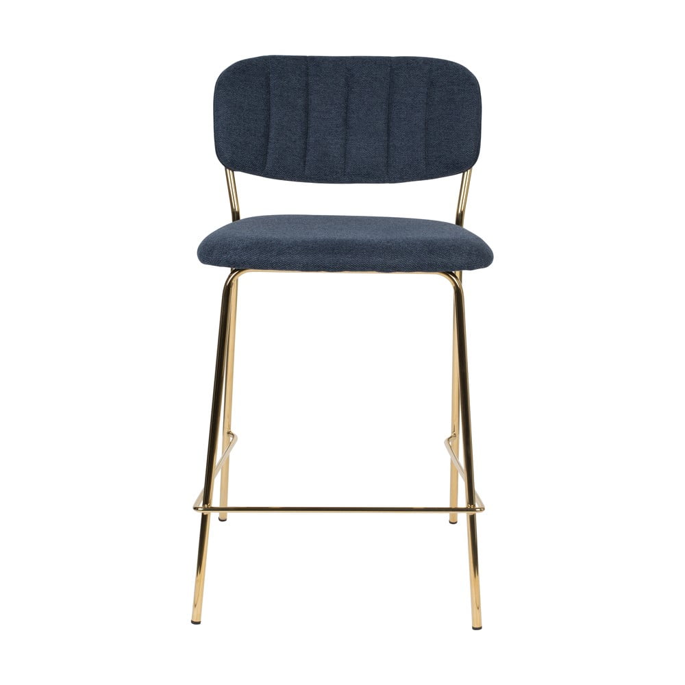 2 tamsiai mėlynų baro kėdžių su aukso spalvos kojomis rinkinys "White Label Jolien", aukštis 89 cm