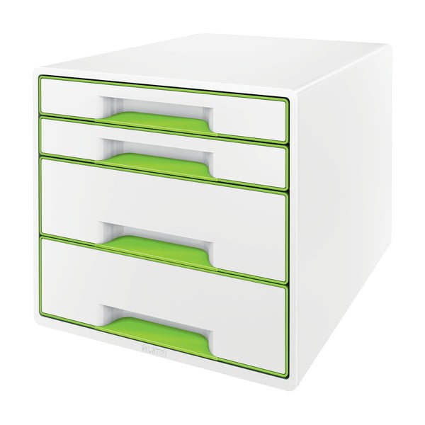 Baltos ir žalios spalvos dėžė su stalčiais Leitz WOW CUBE, 4 stalčiai