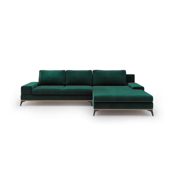 Tamsiai žalia kampinė aksominė sofa-lova Windsor & Co Sofas Astre, dešinysis kampas