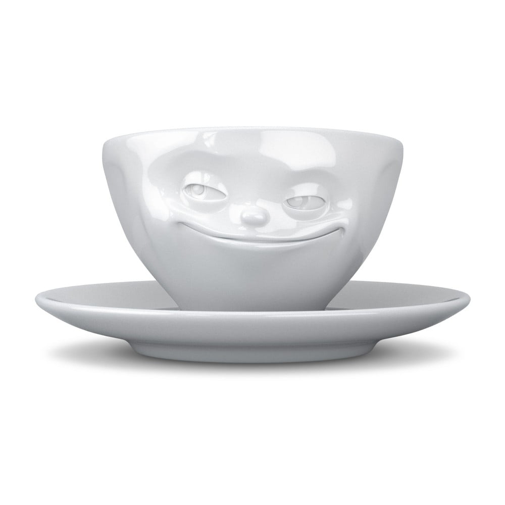 Baltas porcelianinis kavos puodelis su šypsenos piešiniu 58 products, tūris 200 ml
