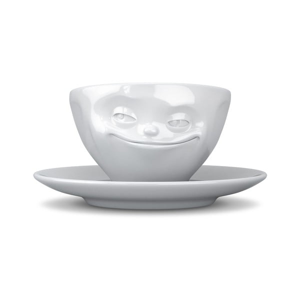 Baltas porcelianinis kavos puodelis su šypsenos piešiniu 58 products, tūris 200 ml