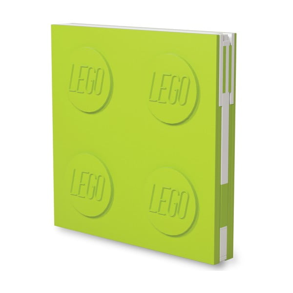 Šviesiai žalias kvadratinis sąsiuvinis su geliniu rašikliu LEGO®, 15,9 x 15,9 cm