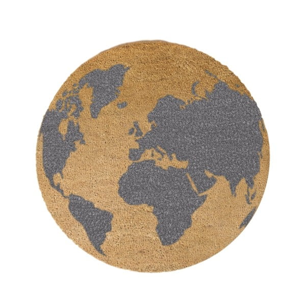 Pilkas apvalus natūralaus kokoso pluošto kilimėlis Artsy Doormats Globe, ⌀ 70 cm
