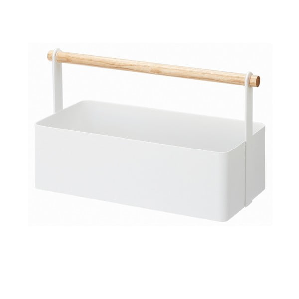 Balta daugiafunkcinė dėžė su buko medienos detalėmis YAMAZAKI Tosca, 29 cm ilgio