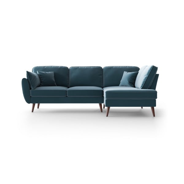 Šviesiai mėlyna aksominė kampinė sofa My Pop Design Auteuil, dešinysis kampas