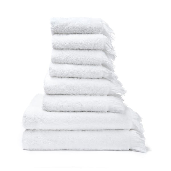 6 mažų ir 2 didelių baltų vonios rankšluosčių rinkinys iš 100% medvilnės Bonami
